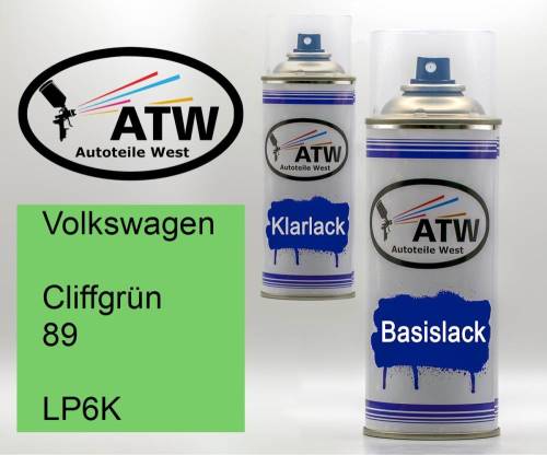 Volkswagen, Cliffgrün 89, LP6K: 400ml Sprühdose + 400ml Klarlack - Set, von ATW Autoteile West.